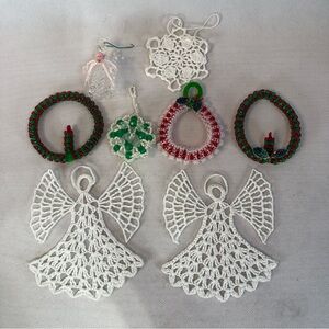 VTG Lot 8 Ornaments Angels, Handmade Crochet, Beaded, Spun Glass